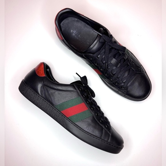 Gucci Men’s Ace Black Leather Python Embossed  Lace Up Sneakers Size- 9.5 - Picture 10 of 12